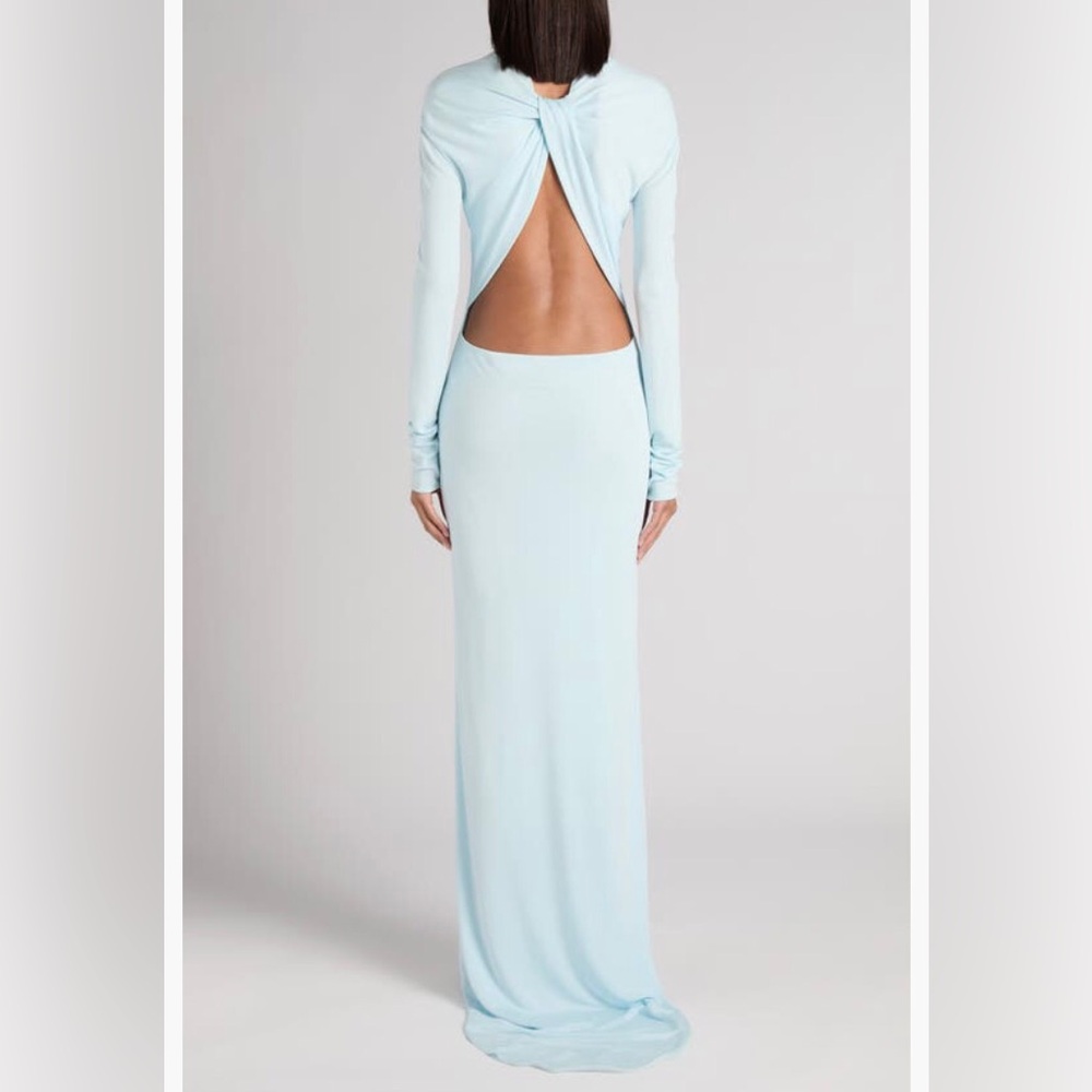 NWT $3590 TOM FORD Open Back Long Sleeve Fluid Jersey Gown 10 US / 44 IT, FROST!